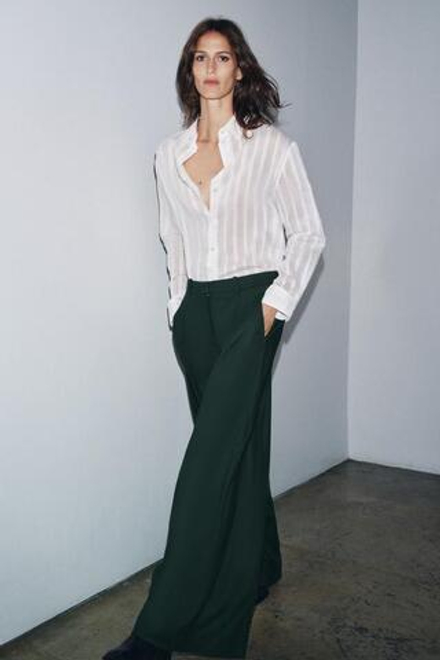 ZARA ШИРОКИЕ БРЮКИ С ЗАЩИПАМИ — ZW COLLECTION, ЗЕЛЕНЫЙ