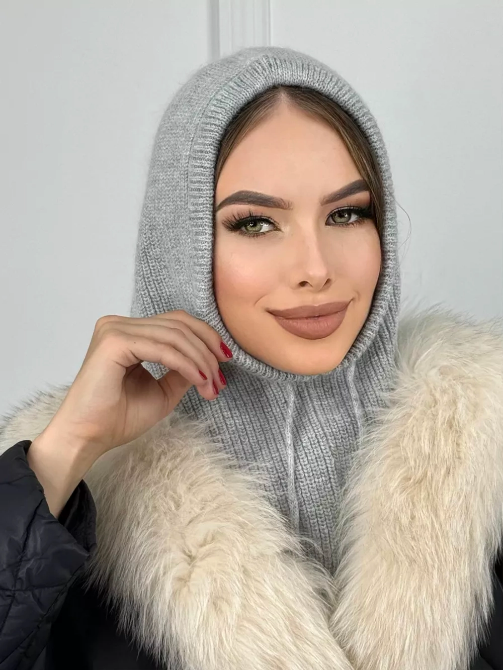 капор зимний и осенний капюшон- снуд вязаный ангора