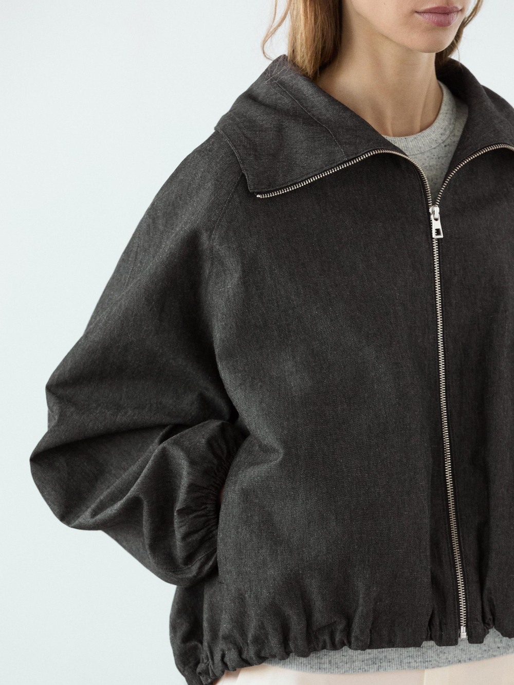 Massimo Dutti Льняной бомбер, голубовато-серый