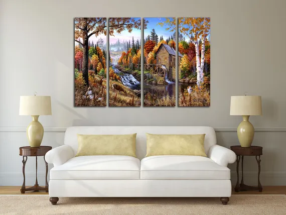 Модульная картина "Мельница у реки"