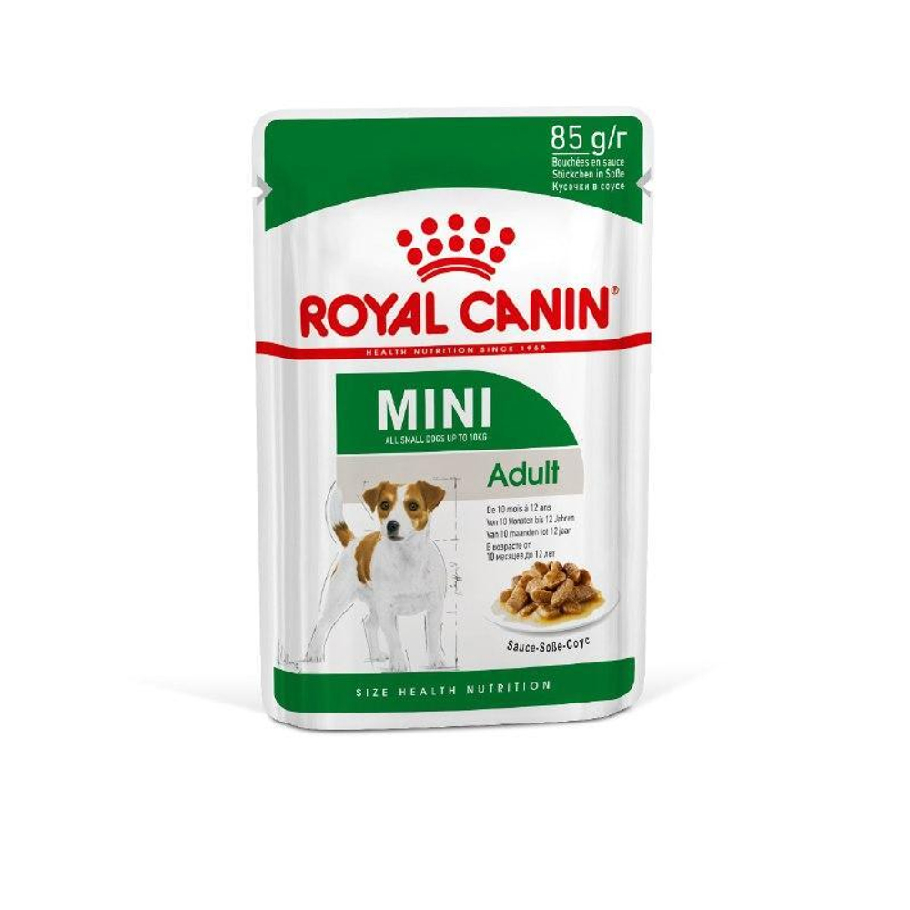 ROYAL CANIN Mini Adult Корм консервированный для взрослых собак мелких размеров от 10 месяцев, кусочки в соусе, 85 г