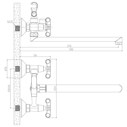 Смеситель для ванны Rossinka RS42-80, двухвентильный, хром