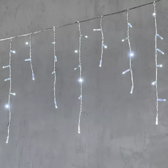 Светодиодная бахрома с колпачком 3,1*0,5 м., 120 холодных белых LED ламп, мерцание, прозрачный провод ПВХ, IP65, LTC (PIL120BLWCAP-10-2W)