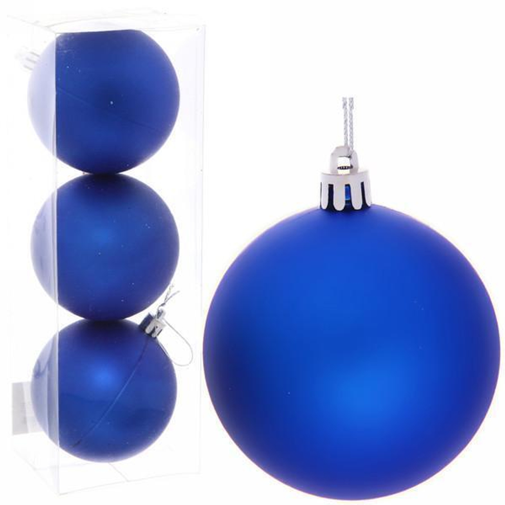 Новогодние шары 8 см (набор 3 шт) "Матовый", синий (Серпантин)