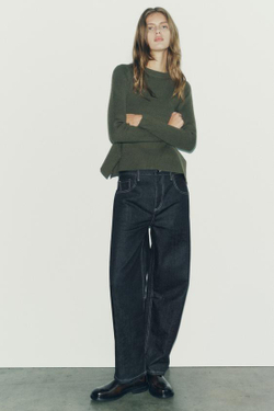 ZARA СВИТЕР С БАСКОЙ, ЗЕЛЕНЫЙ