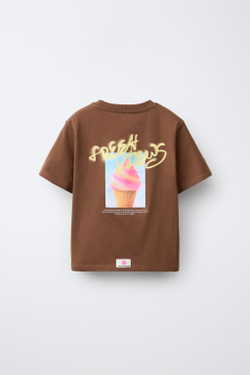 ZARA ФУТБОЛКА С ФОТОПРИНТОМ, КОРИЧНЕВЫЙ