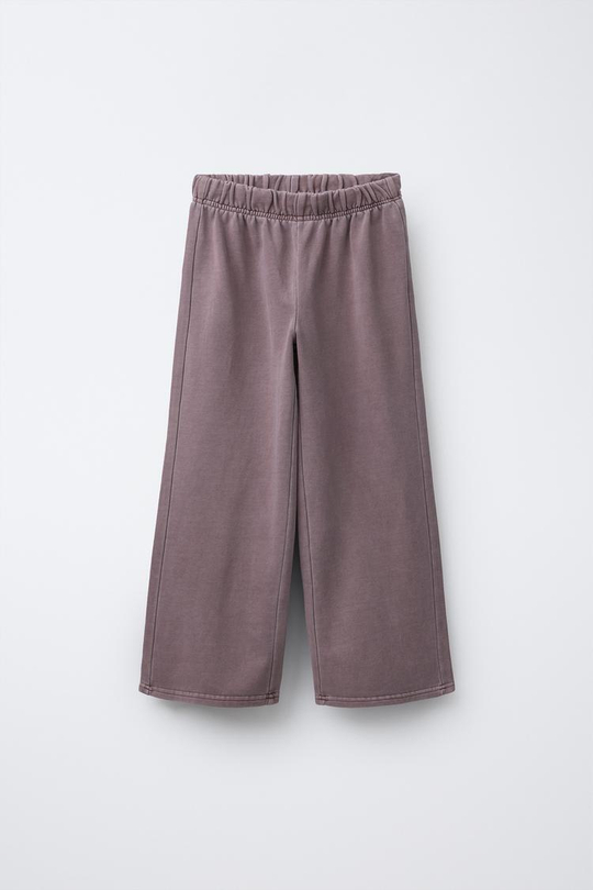 ZARA БРЮКИ WIDE LEG С ЭФФЕКТОМ ПОТЕРТОСТИ, СЛИВОВЫЙ