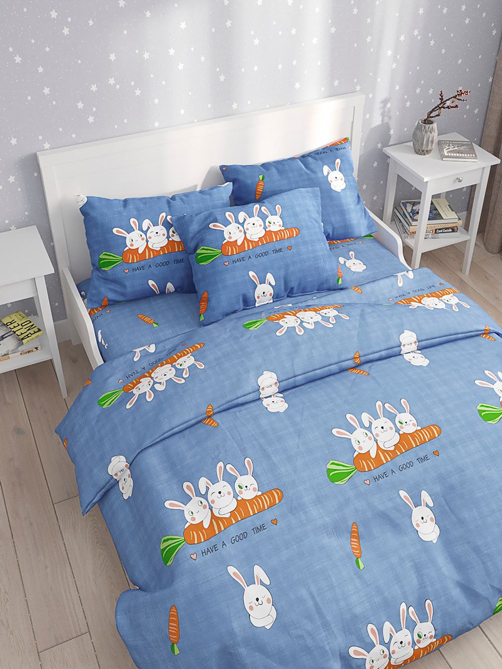 Пододеяльник Сказка "Морковный рейс" 1,5-спальный на молнии 145х215 см, перкаль