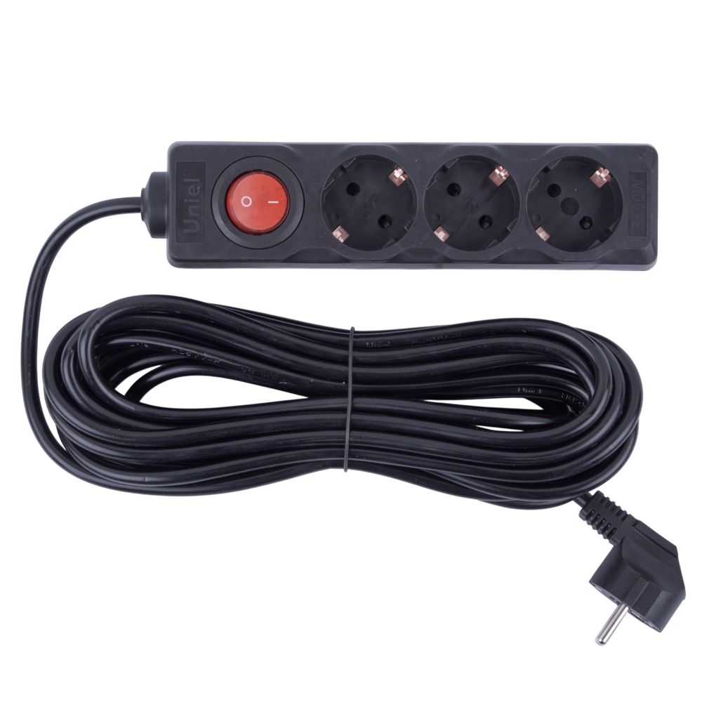 S-GCU3-7B BLACK Удлинитель серии Ultra. шнур 7м.. 3 гнезда. 16A. с-з. Черный. TM Uniel
