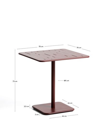 Уличный стол Brai из оцинкованной стали бордового цвета, 70 x 70 см