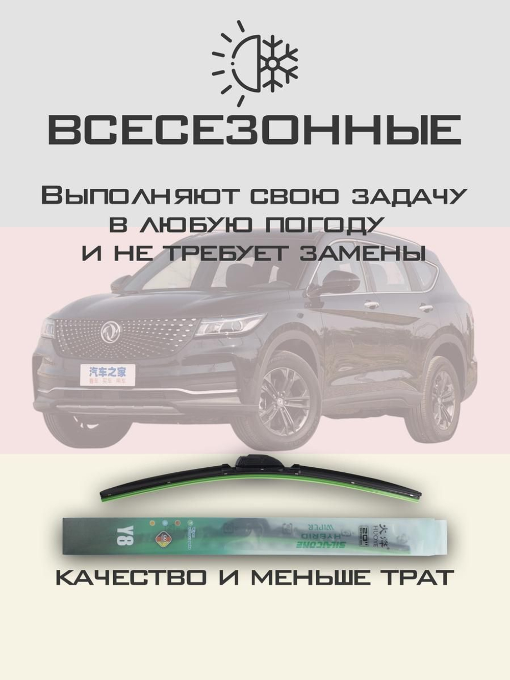 Щетки стеклоочистителя HUOYE Y8 600/450 мм на Dongfeng 580 | Push button