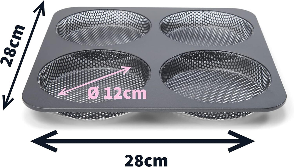 Форма для выпечки гамбургеров перфорированная 4-х секционная Patisse Profi  28х28х2.5 см