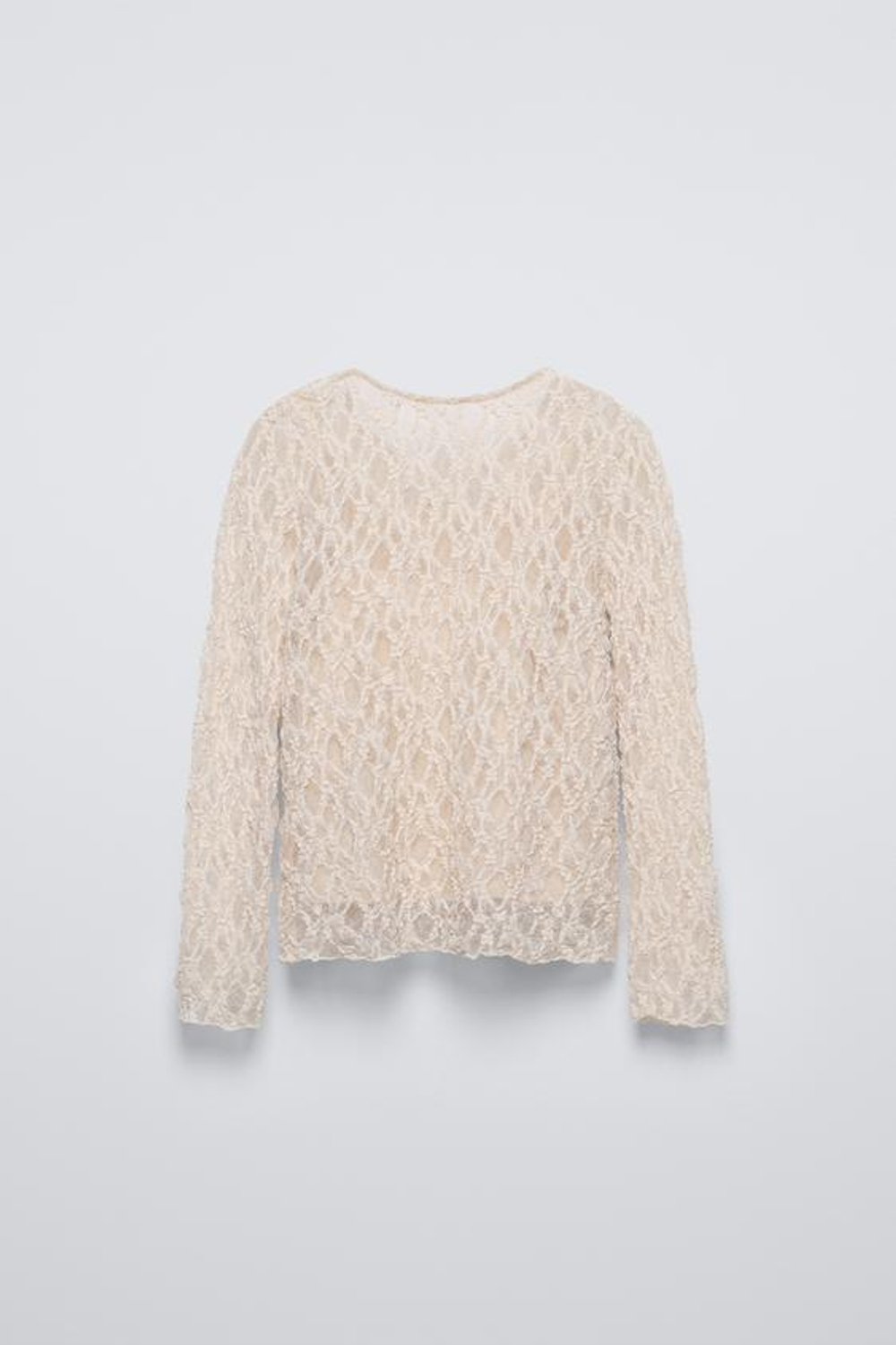 ZARA КРУЖЕВНАЯ ФУТБОЛКА, ЭКРЮ