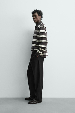 ZARA ПОЛО REGULAR FIT В ПОЛОСКУ, ЭКРЮ/КОРИЧНЕВЫЙ