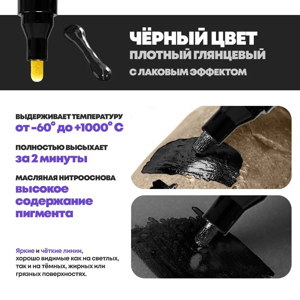 Маркер-краска перманентный черный, MC-Basir, несмываемый лаковый водостойкий фломастер строительный (по металлу, пластику, стеклу), для граффити и теггинга, наконечник 5 мм