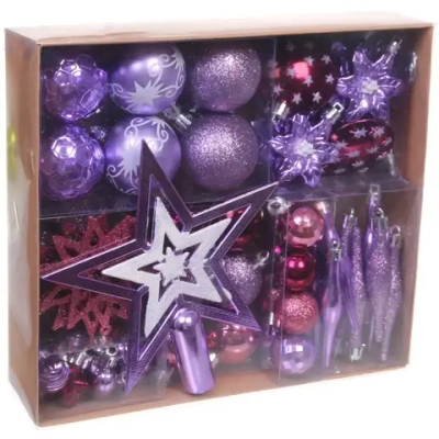 Набор ёлочных украшений «Сказочная зима» 45 предметов, Рубин/Розовый/Лаванда