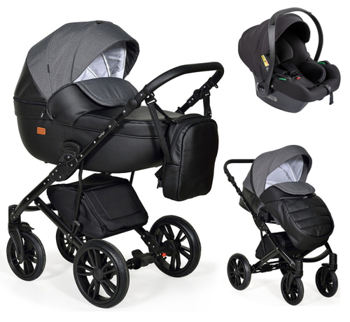 Детская коляска Indigo Mio 3 в 1 Mi 07 черная кожа+черный узор