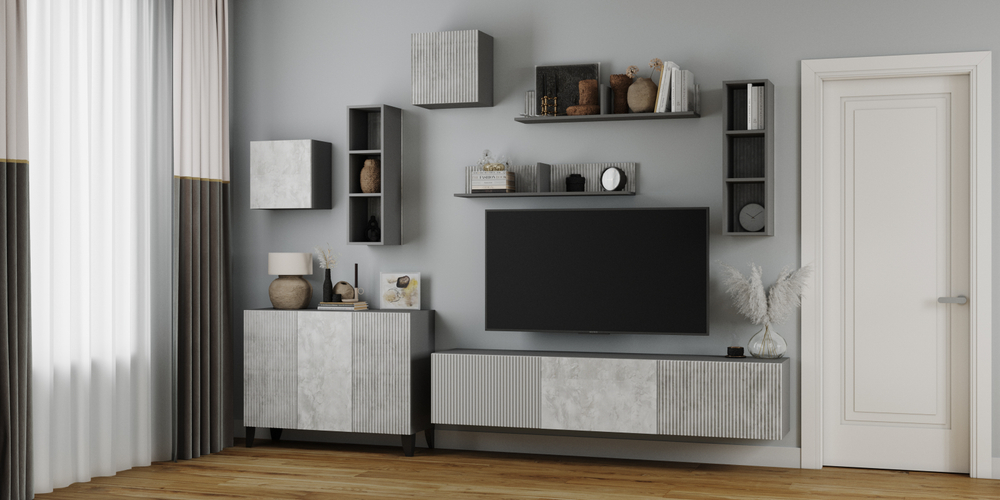 Гостиная Сириния Тумба серый графит/мальта