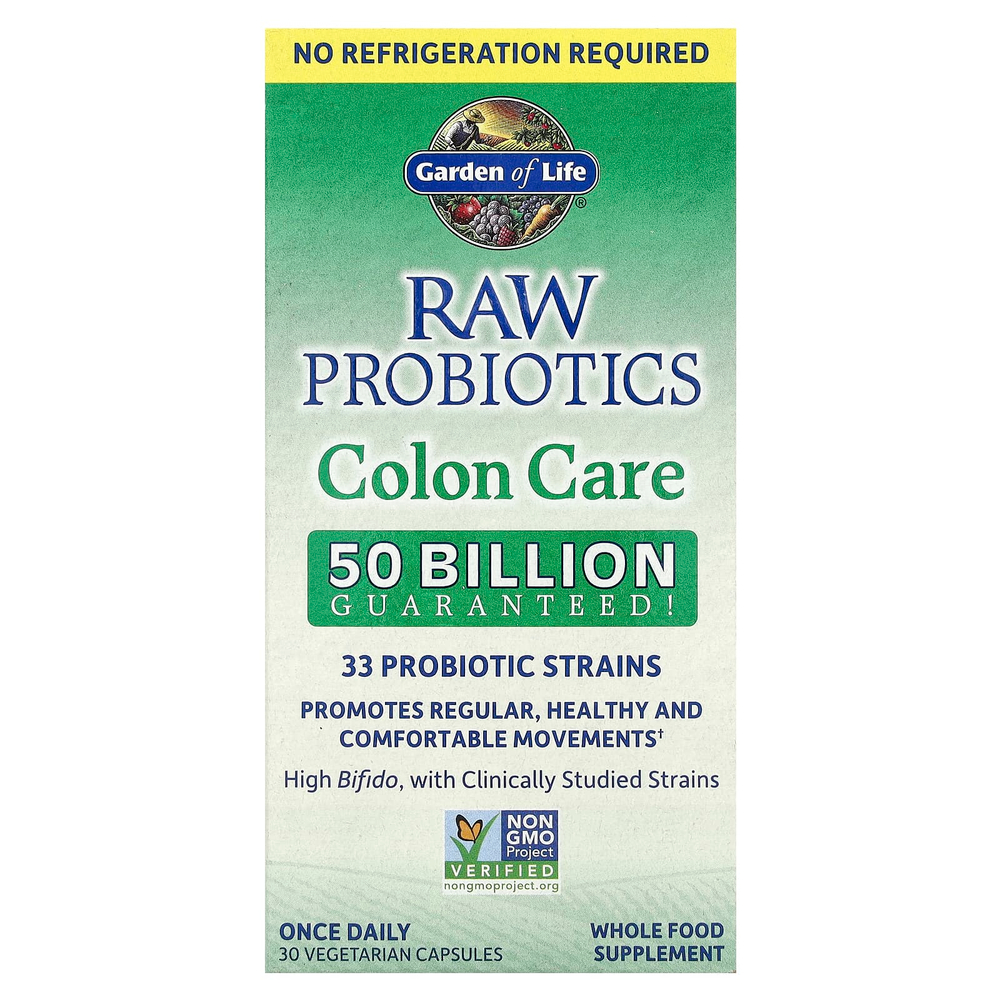 Garden of Life, RAW Probiotics, средство для здоровья кишечника, длительного хранения, 30 вегетарианских капсул