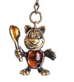 AM- 801 Брелок «Барсик теннесист» (латунь, янтарь)