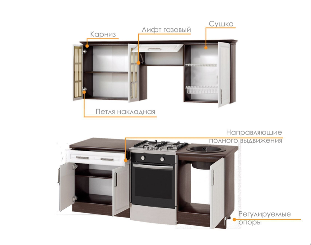 Кухонный гарнитур 280 модульный Белый,280х220 см Прованс SV-Мебель