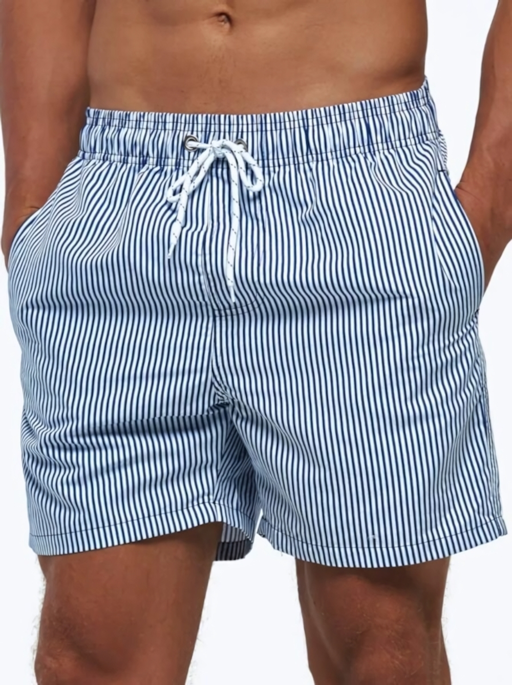 Темно-синие пляжные шорты в полоску (Размер: 4X) (Цвет: темно-синий)