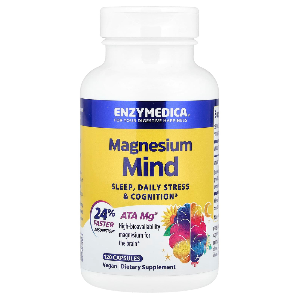 Enzymedica, Magnesium Mind, магний для поддержки когнитивных функций, 120 капсул