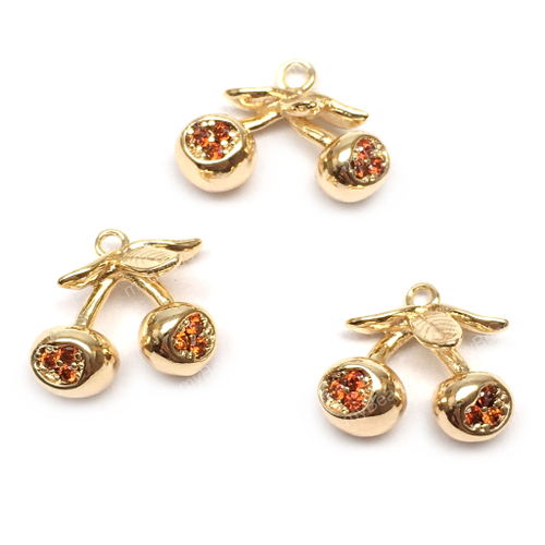 Подвеска с оранжевыми фианитами "Черешня" 13х10 мм, позолота