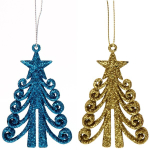 Подвески в блестках «Елочка кудрявая» 7 см (набор 2шт), синий/золото