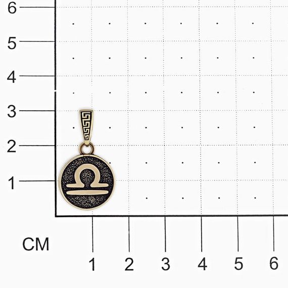 Изображение бронзовой подвески знак зодиака Весы на размерной сетке в масштабе.