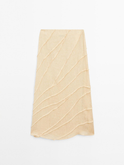 Massimo Dutti Юбка миди в стиле пэчворк, ванильный