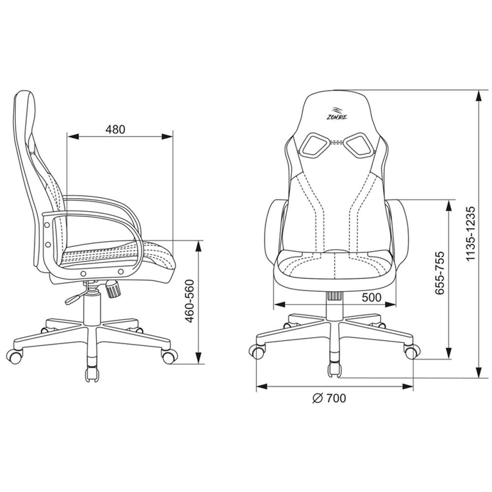 Кресло игровое ZOMBIE RUNNER RED, PL, ткань/экокожа, черный/красный, топ-ган