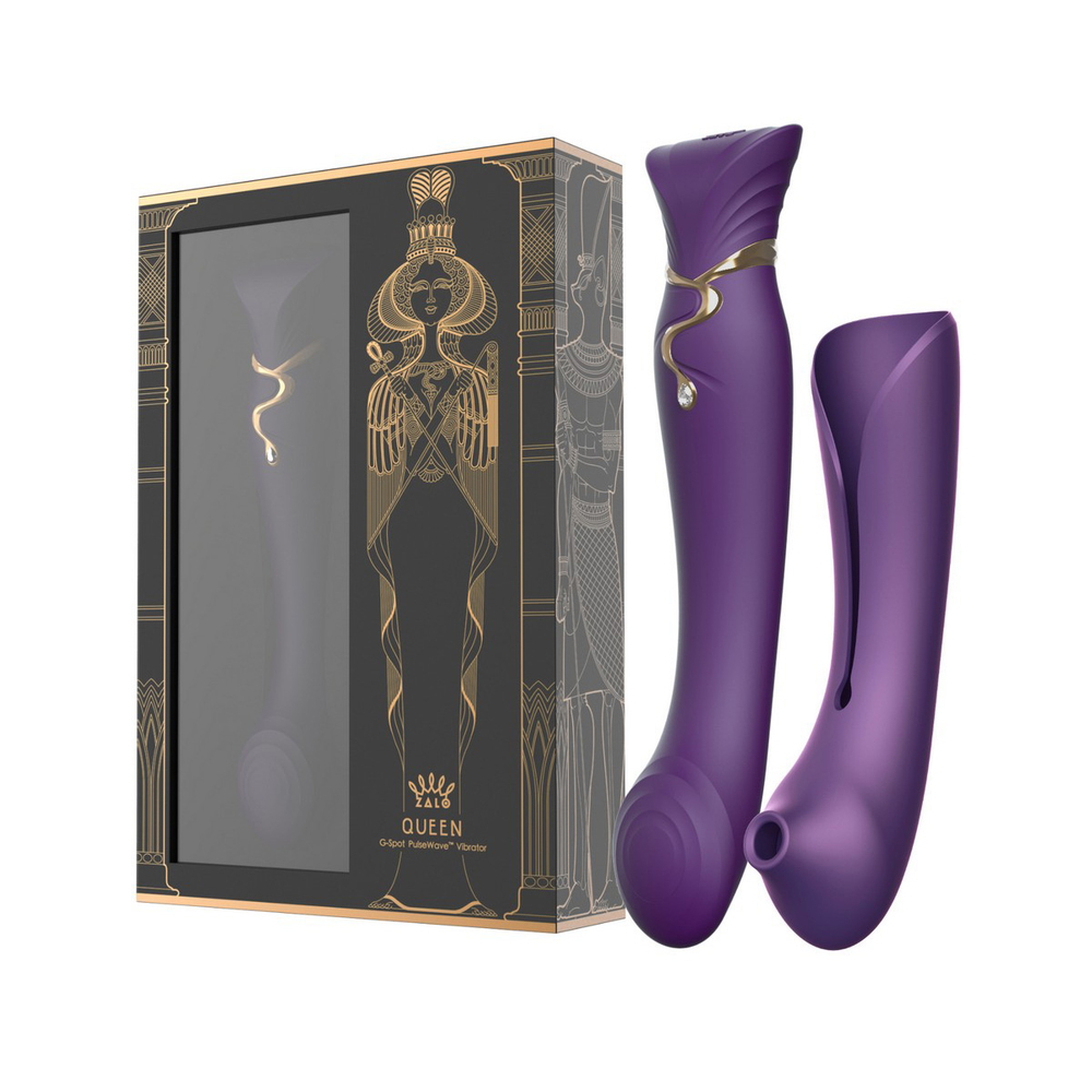 Фиолетовый вибростимулятор с пульсацией, вакуумной стимуляцией и функцией нагрева Zalo Queen G-spot PulseWave Vibrator with Suction Sleeve Twilight Purple