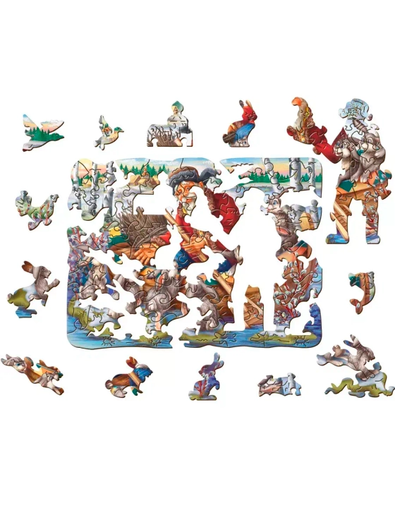 Фигурный деревянный пазл Дедушка Мазай и зайцы