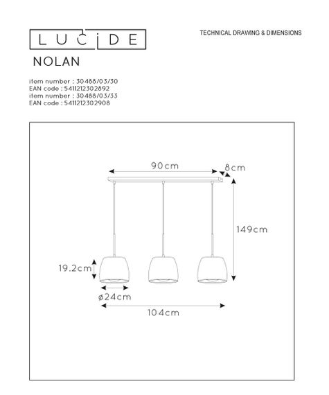 Подвесной светильник Lucide Nolan 30488/03/33