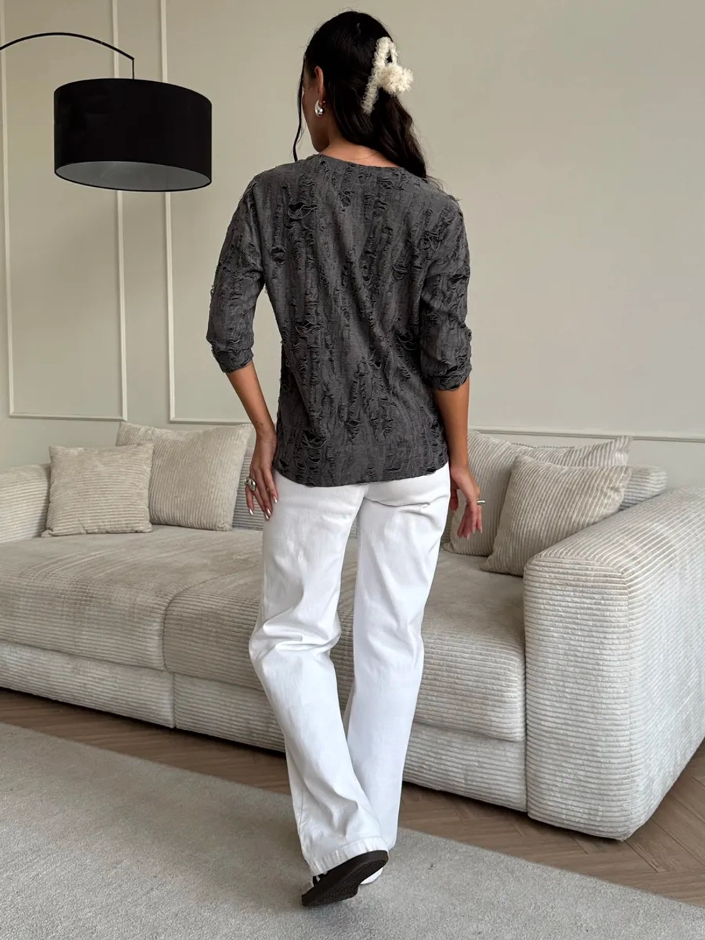 Блузка нарядная трикотажная офисная рукав 3 4