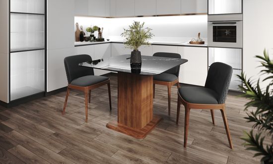 Квадратный обеденный стол DRAGON с глянцевой керамикой, опора шпон