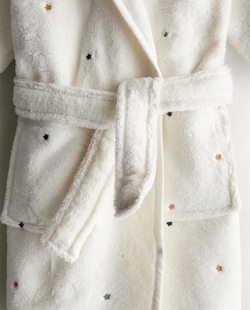 ZARA HOME ДЕТСКИЙ БАННЫЙ ХАЛАТ С ПРИНТОМ «ЗВЕЗДЫ», ЖЕЛТОВАТО-БЕЛЫЙ