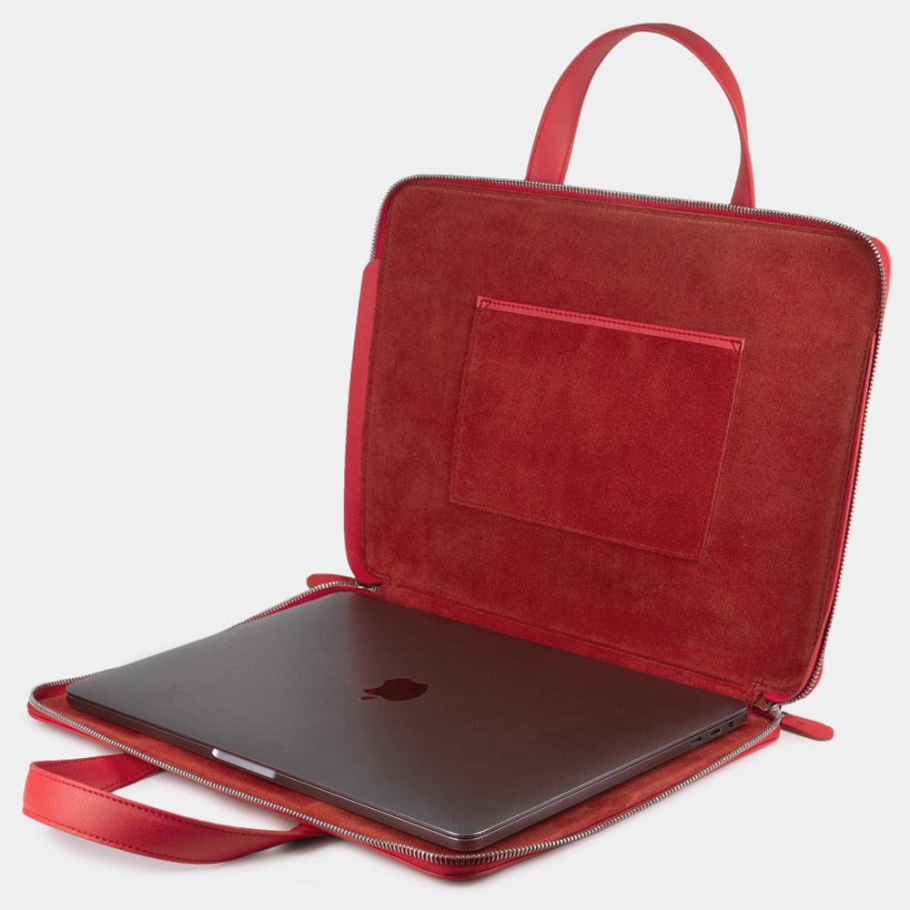 Сумка для документов и техники 13 - 14 из кожи теленка, красного цвета
