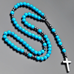 Бусы из камней гематита и бирюзы с крестом из гематита "Rico la Cara" AMX000118
