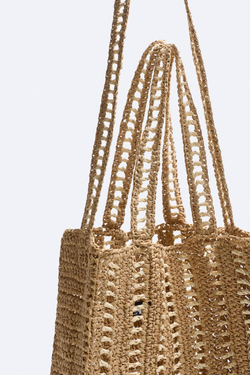 ZARA ПЛЕТЕНАЯ СУМКА-ШОПЕР, СВЕТЛО-БЕЖЕВЫЙ