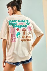 Qadın üçün geniş ölçülü t-shirt bej 30701066