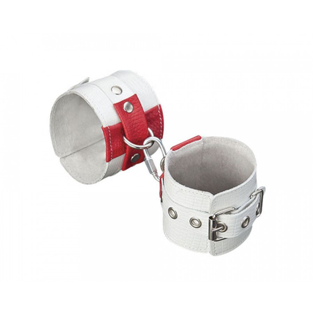 Белые кожаные наручники с красными крестами (Цвет: белый с красным)