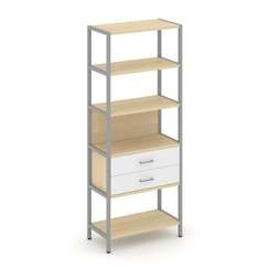 Shelf System Односекционный стеллаж пятиярусный с ящиками SN.STM-512 Акация Лорка/Белый/Металл Серый