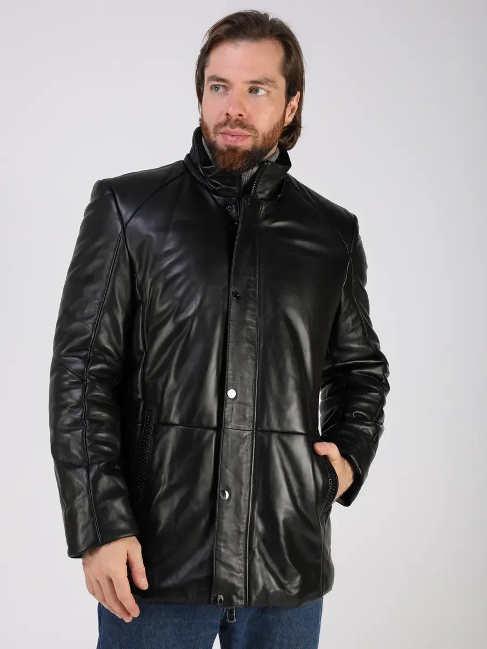 Куртка зимняя кожаная с капюшоном пуховик