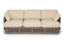 "Альбано" диван 3-местный плетеный из роупа, каркас алюминий светло-серый (RAL7035) муар, роуп серый меланж круглый, ткань Mossle светло-бежевая