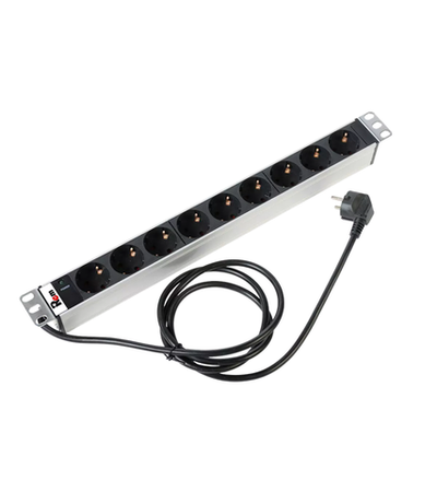 ЦМО Блок розеток Rem-16 с инд., 9 Schuko, 16 A, алюм., 19", шнур 1,8 м
