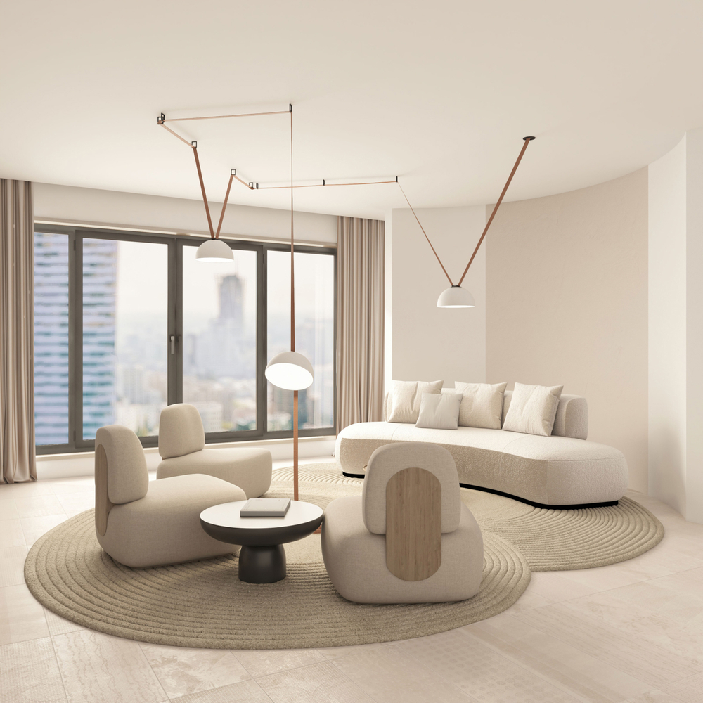 DK5563-WH+BK Cветильник для трека-ремня Belty, серия Flow со светодиодом, D300*H171мм, 48V DC, 28W, RA90, 120°, 3000K, IP20, белый с черным, алюминий