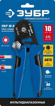 ЗУБР ПКР-10-6, 0.25 - 10 мм2, с шестигранным профилем, мультидиапазонные пресс-клещи, Профессионал (22678)