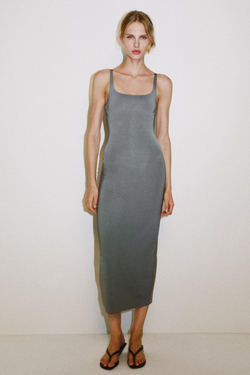 ZARA ПЛАТЬЕ МИДИ С ЭФФЕКТОМ КОНТУРИРОВАНИЯ, СЕРЫЙ